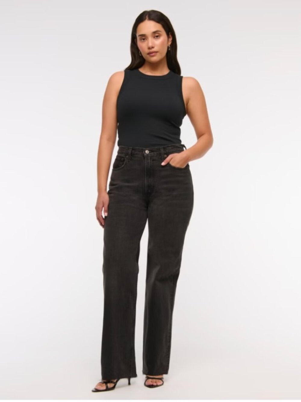 Abercrombie Curve Love High Rise 90s Relaxed Jeans Washed Black Size 8 XS